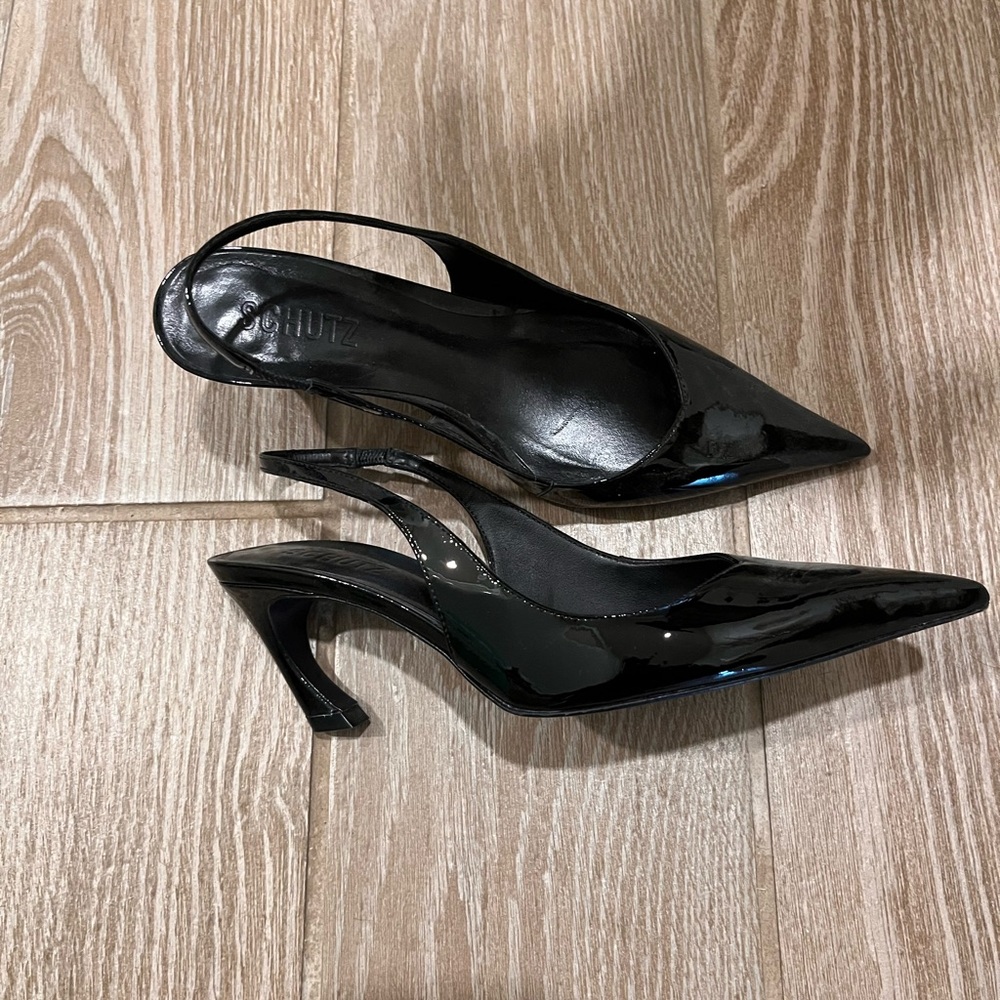 SCHUTZ Black Patent Slingback Heels